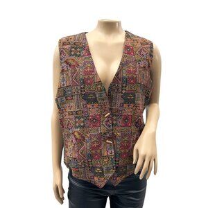 90s Boho Vintage Tapestry Patterned Vest With Adjustable Back Strap Women M/L